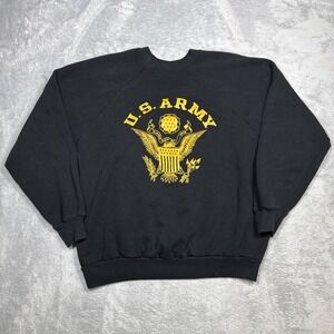 Vintage US Army Sweatshirt Men XL Black Raglan Spell Out Eagle Acrylic 80s